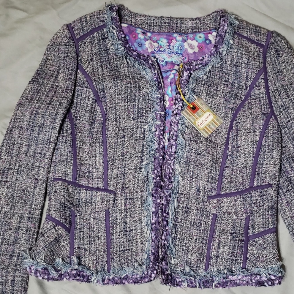 Robert Graham Geneva Tweed Purple Fringe Blazer
